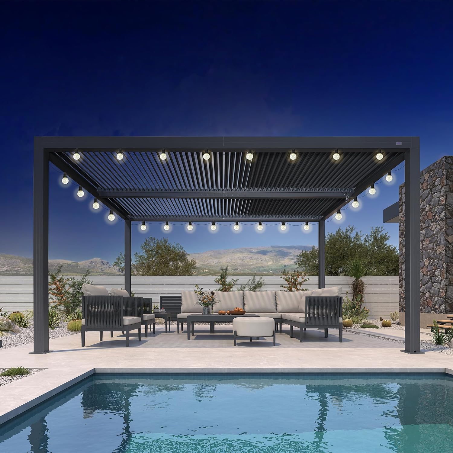 etezen - Pergola bioclimatique série aluminium - 4,6x3,3 m - lames orientables, éclairage intégré