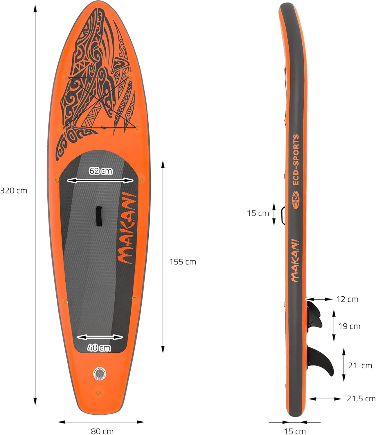 etezen - Stand Up Paddle Série - 305/308/320/380 cm - PVC, 120/150 kg, ép. 10/15 cm