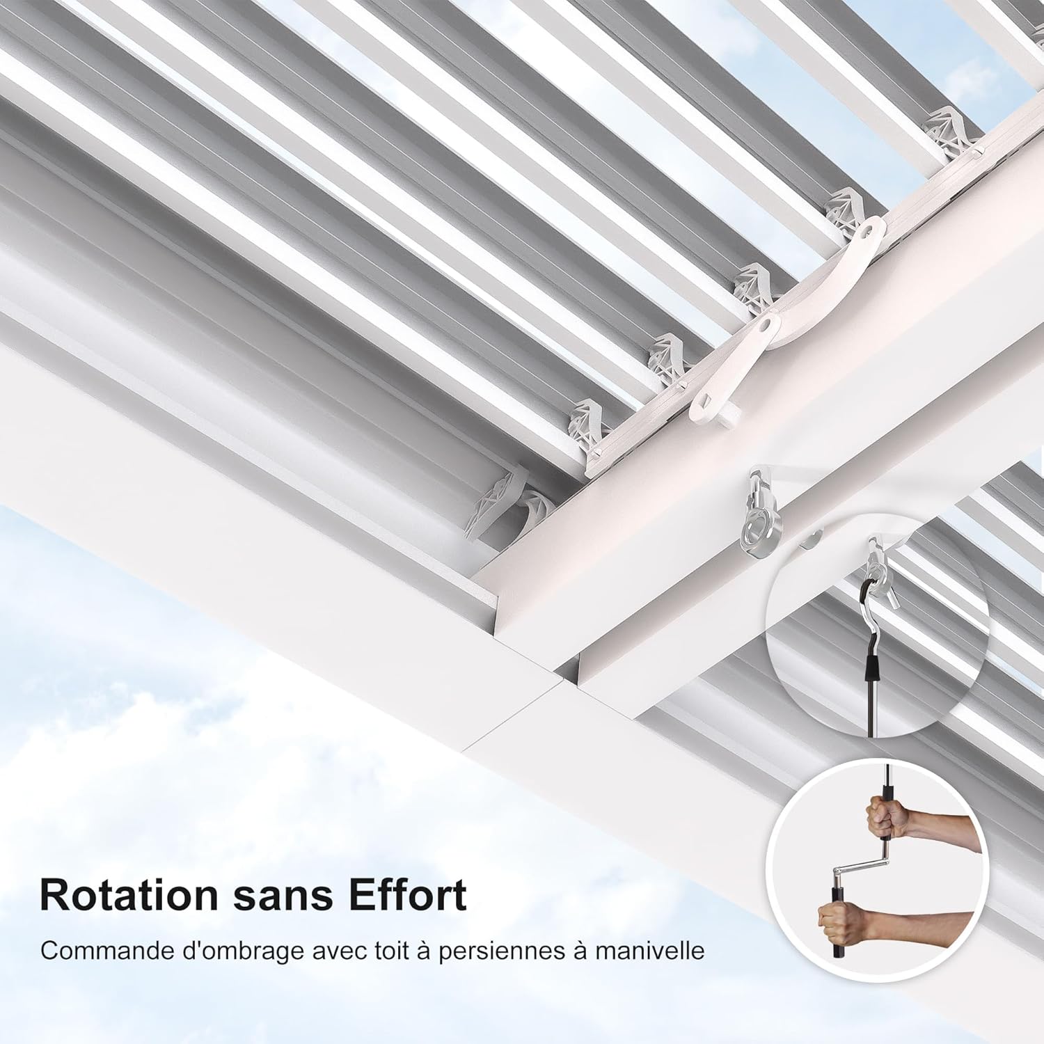 etezen - Pergola bioclimatique aluminium 4,6x3,3m, lames orientables, blanc