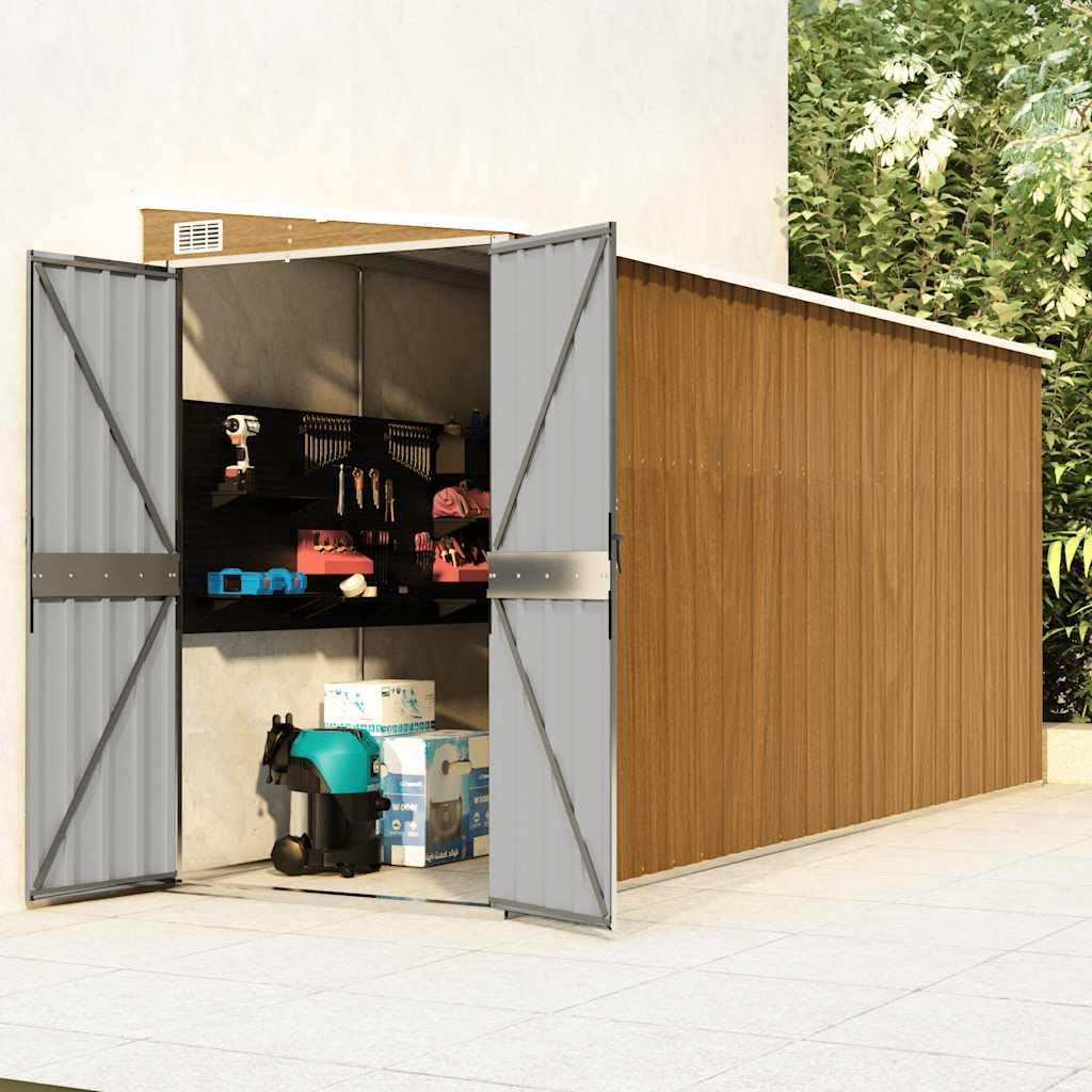 etezen Abri de Jardin Mural Marron 118 x 382 x 178 cm Acier galvanisé,Structures extérieures, Cabanes & abris de Jardin,316232