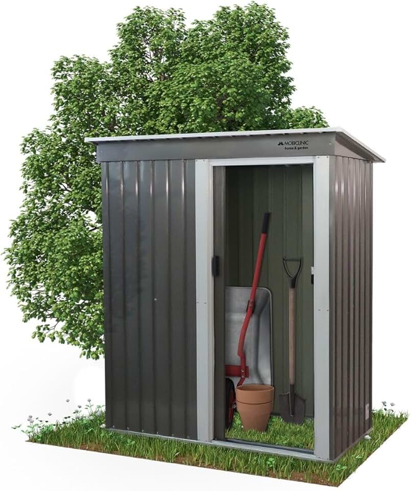 etezen - Nomi - 150x75x181 cm - abri jardin, porte coulissante, toit pentu, sécurisable, gris