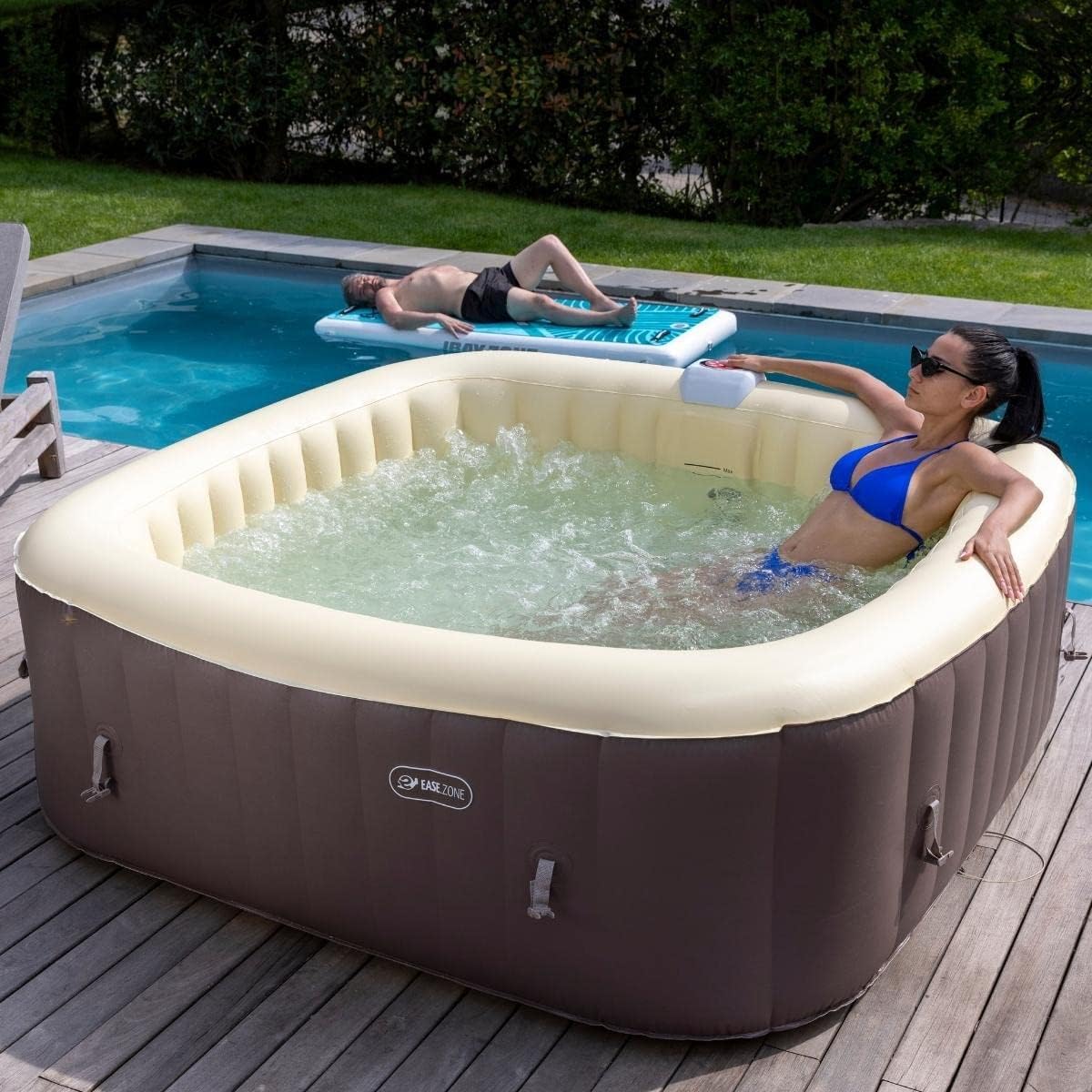 etezen Spa hydromassage Gonflable Chauffant 4-6 Personnes 185 x 65 cm Pompe Super silencieuse intégrée, Marron