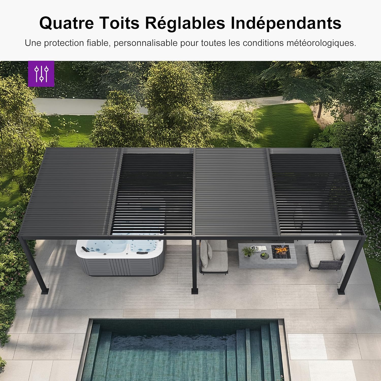 etezen - Pergola bioclimatique série - 3,5x8,5m - aluminium, lames orientables, jardin, terrasse, gris