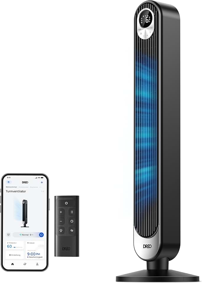 etezen - Ventilateur colonne Alexa série - 106 cm - 9 vitesses, 4 modes, oscillation 90°, minuterie 12h