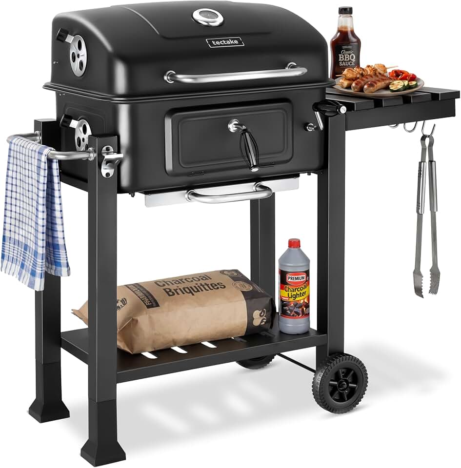 etezen - Barbecue charbon série - 110x64x104 cm, tiroir cendres, hauteur réglable