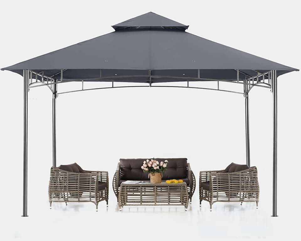 etezen - tonnelle terrasse série – 3,05x3,05 m – cadre acier, gris foncé