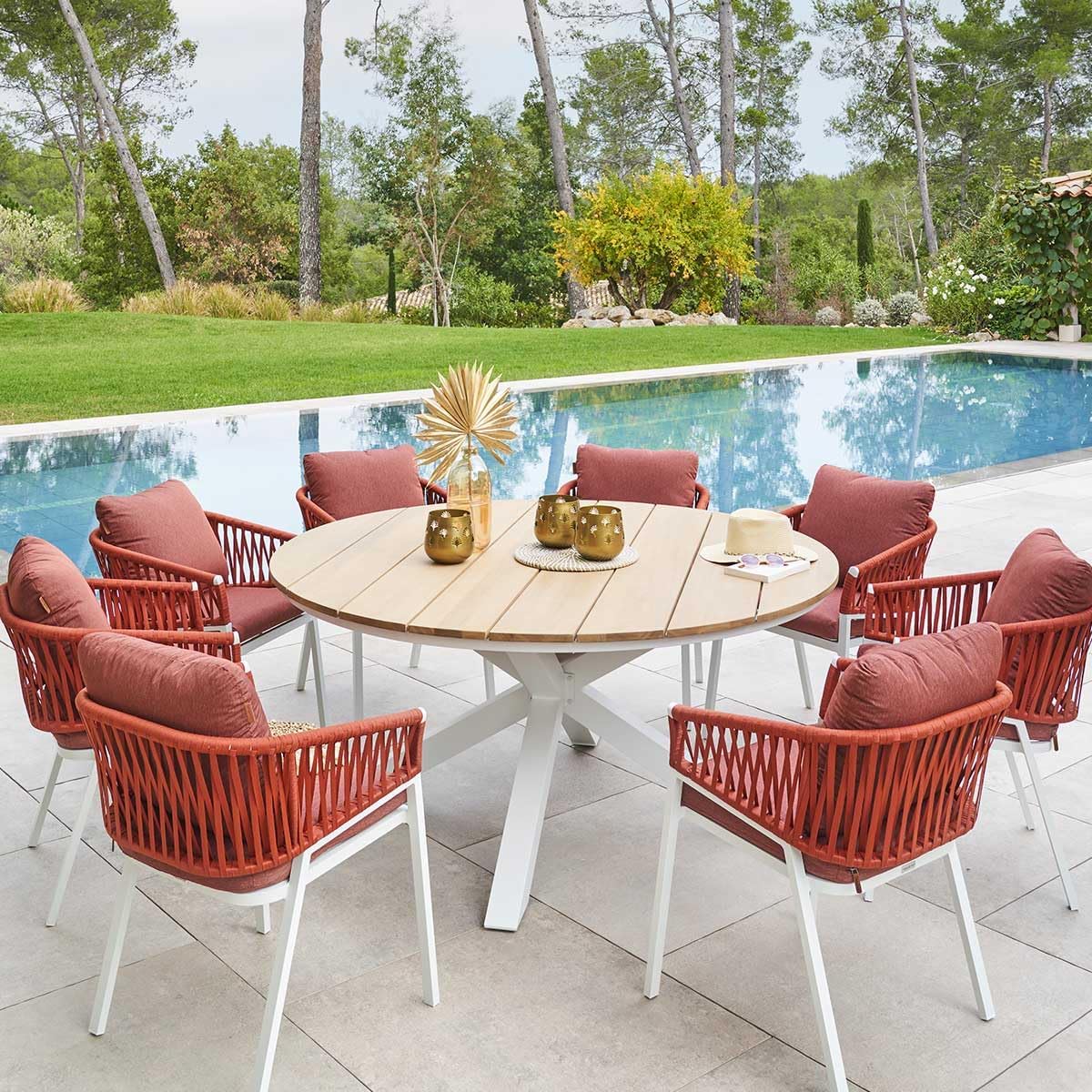 etezen - Oriengo - diamètre 160 cm - aluminium acacia 8 places