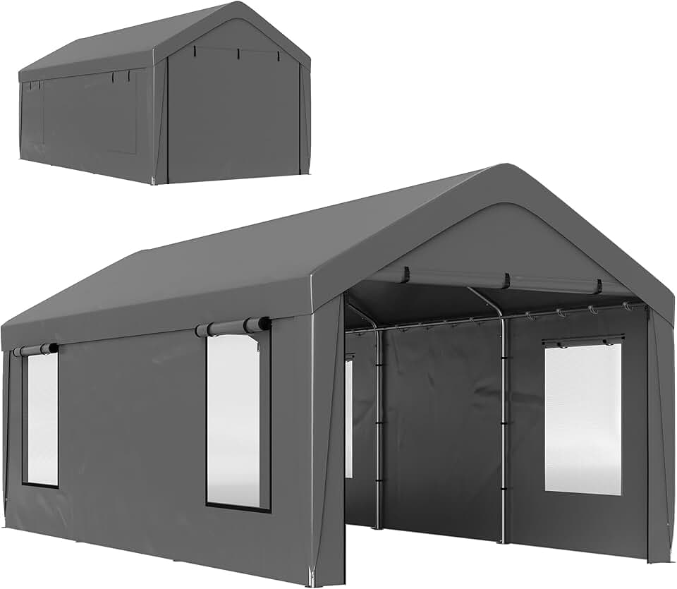 etezen - Carport 3x6 m - parois amovibles, 4 fenêtres, 2 portes roulantes