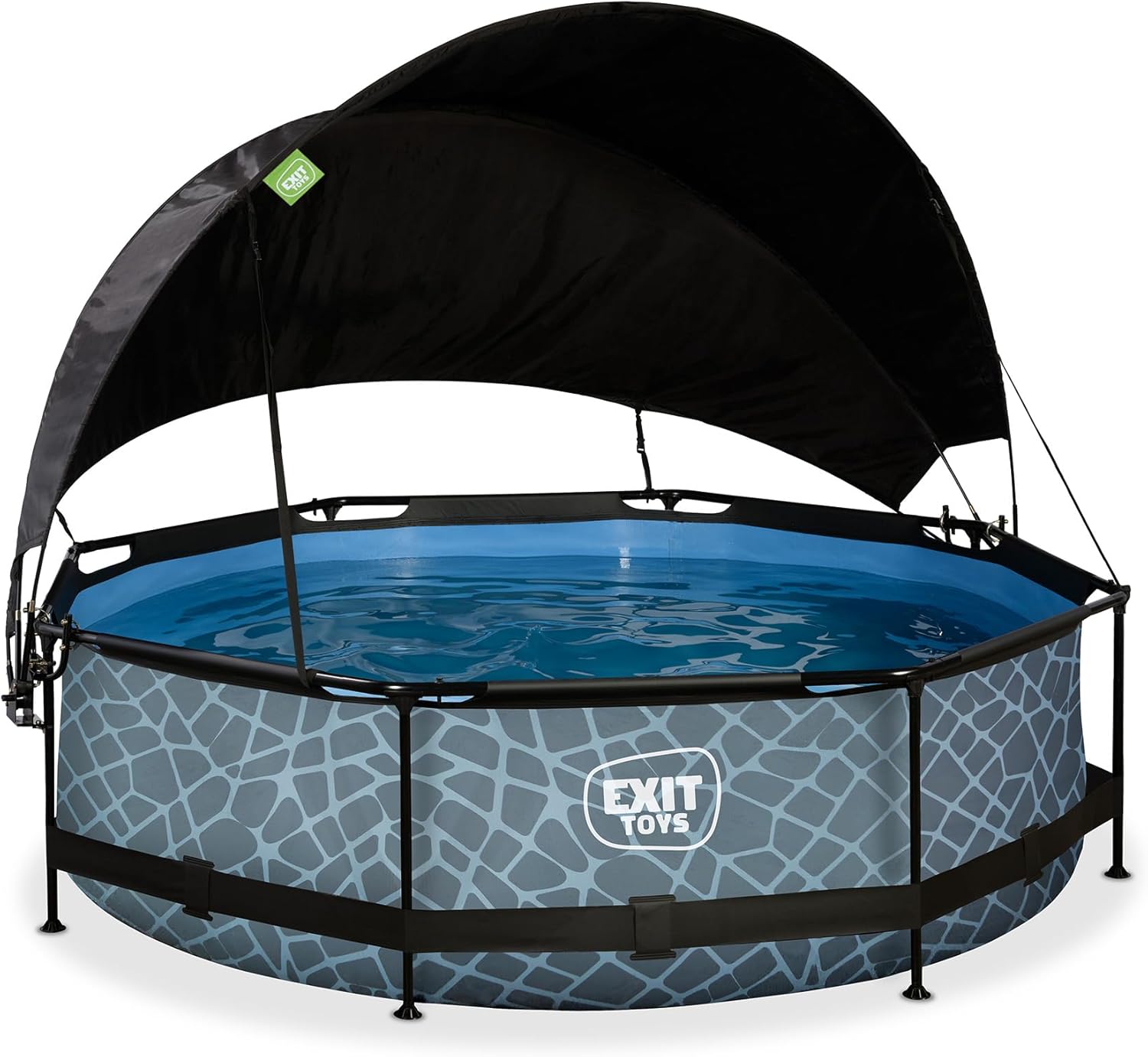 etezen Piscine Stone avec Voile d'Ombrage - ø300x76cm - Piscine Hors Sol Ronde avec Pompe Filtrante à Cartouche - Protection Optimale Contre Les Rayons UV - Entrée Basse - Design Unique - Gris