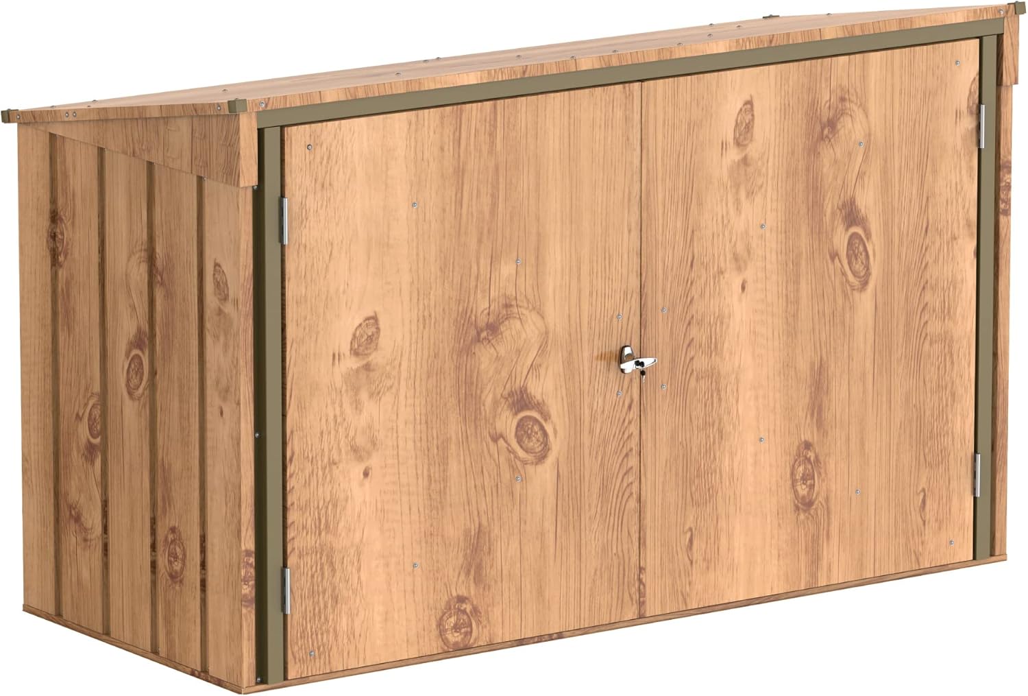 etezen abri pour poubelles pour 3 avec ouverture par le haut et portes doubles verrouillables, abri de jardin en métal, cachettes pour poubelles, Abri pour poubelles, 214x101x133 cm, grain de bois