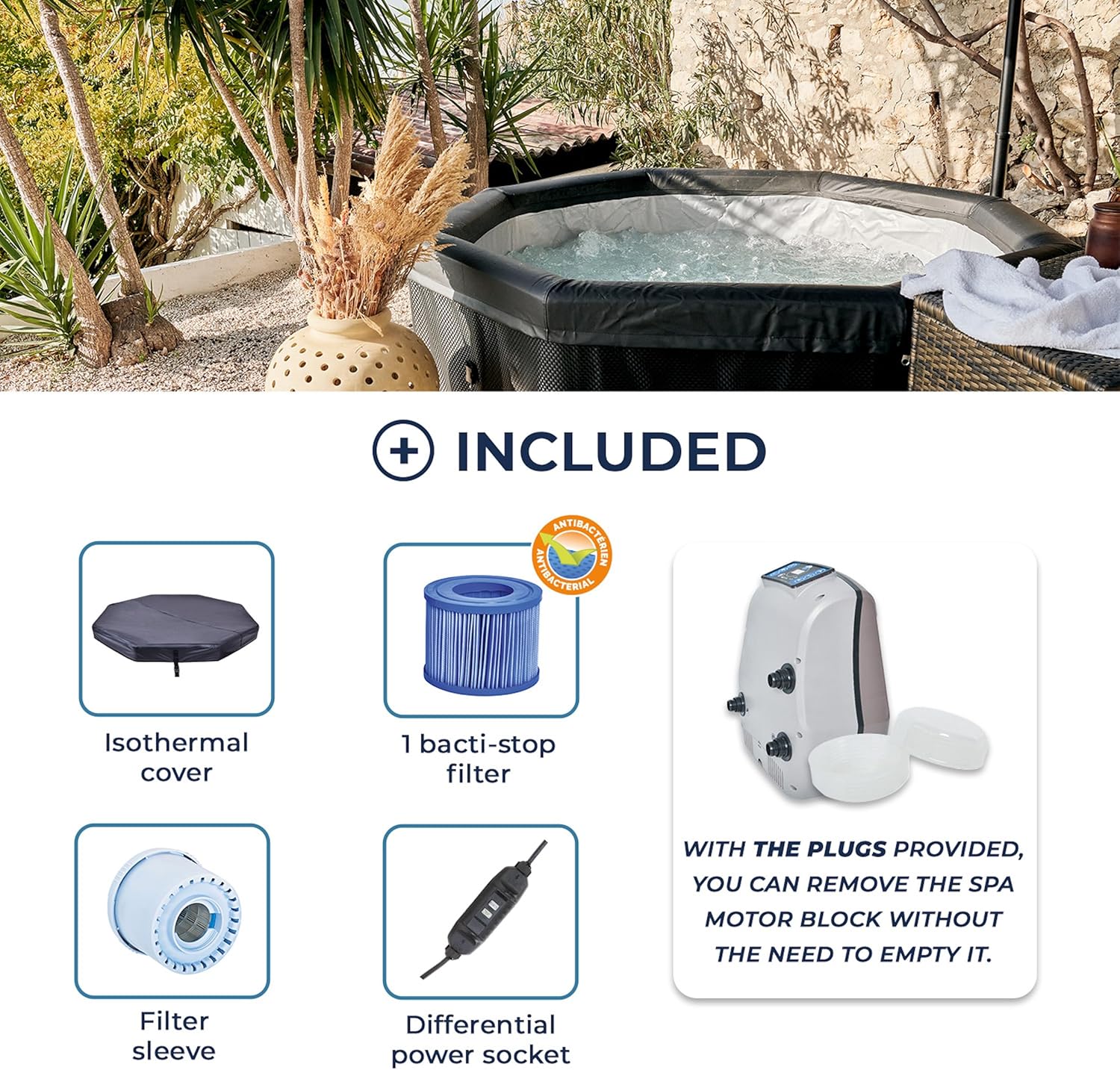 Netspa - Octopus semi-rigide 193x73cm, 6 places, chauffe-eau, filtration, SP-OCT165