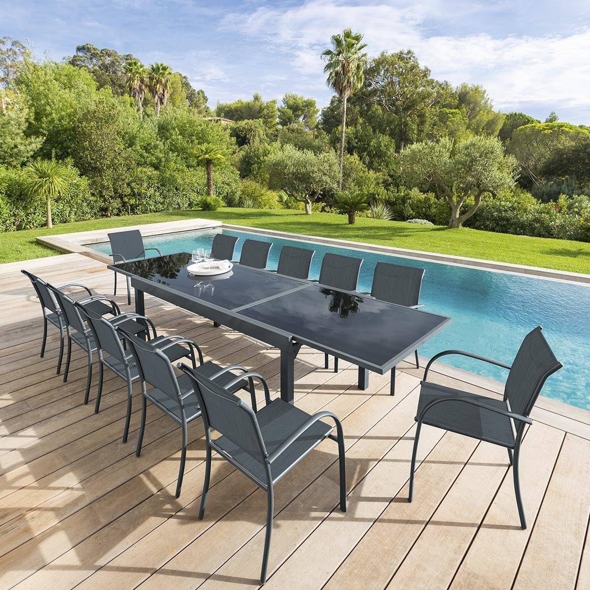 etezen - Piazza extensible - 12 places - aluminium/verre renforcé - gris graphite