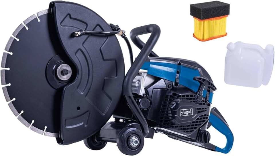 etezen Scie à béton PTS400 | 2900 W | Disque de coupe Ø350 mm | Profondeur de coupe 120 mm | Moteur 2 temps de 3,95 CV / 65 cm³ | EasyStart | Découpeuse thermique béton | Filtre de rechange inclus