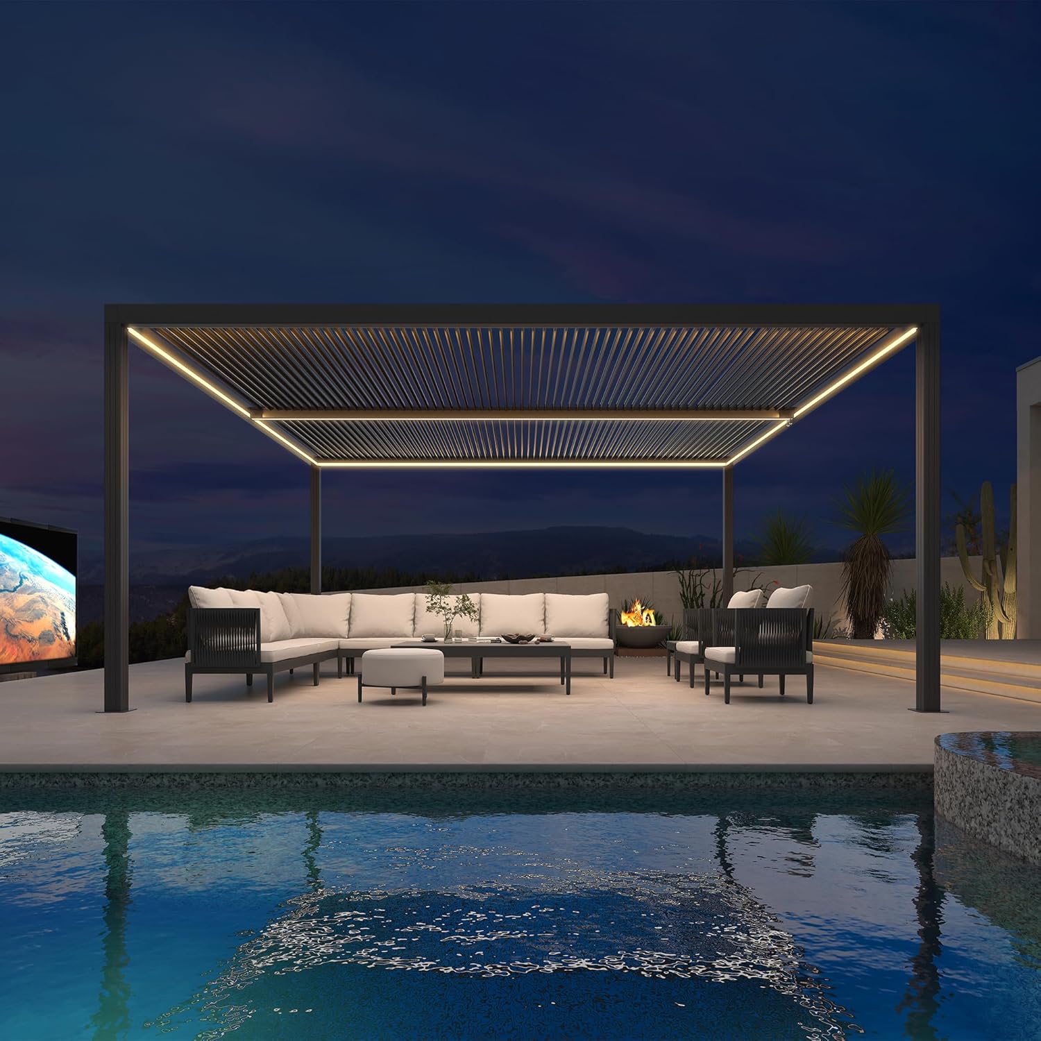 etezen - Pergola bioclimatique aluminium 4,8x3,68m, LED, lames orientables
