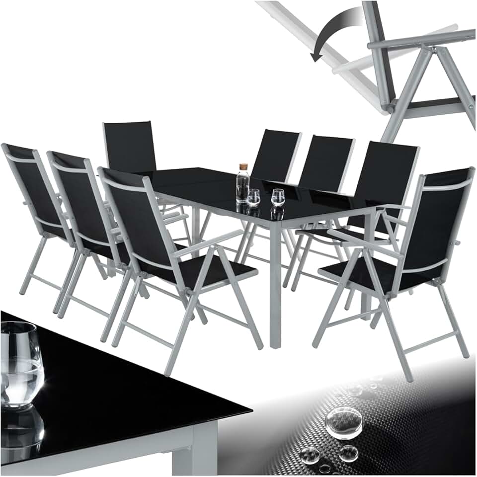 etezen - Salon de Jardin 8 Fauteuils Pliables Aluminium, Table, Facile entretien