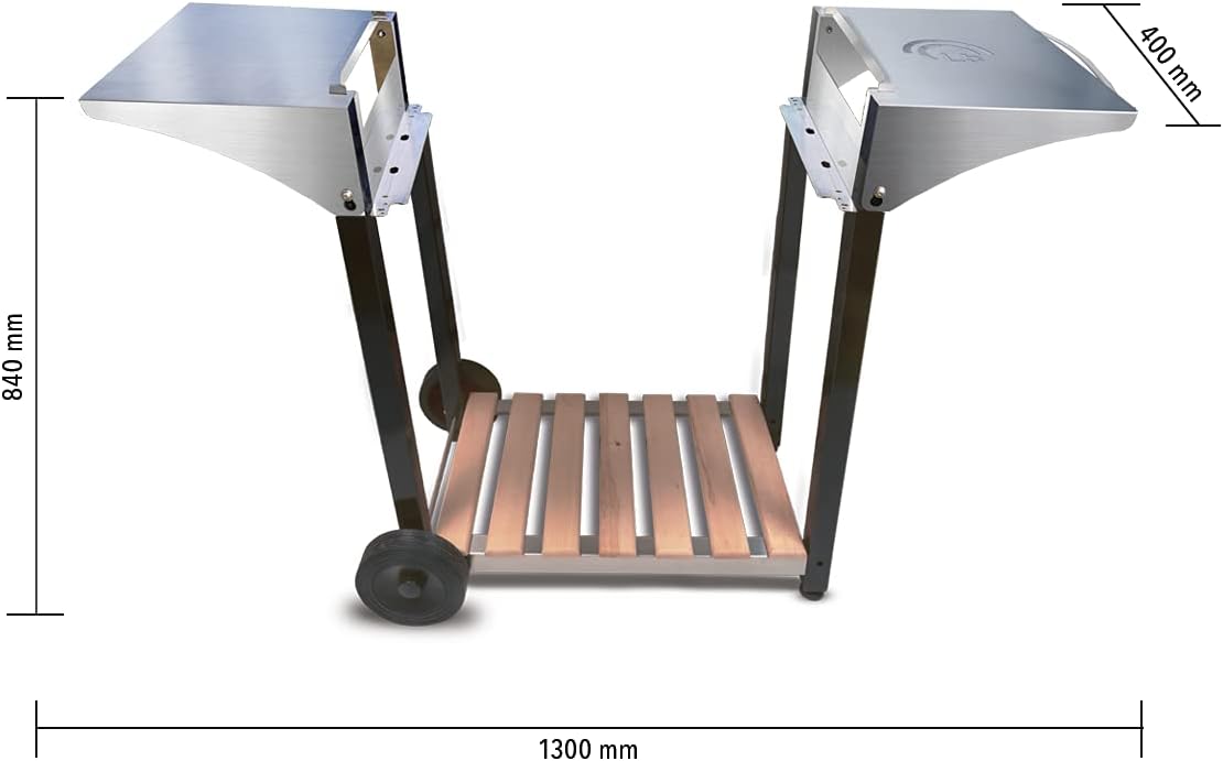 etezen - Chariot plancha Aquitaine Pro - inox/bois, roulettes, dessertes latérales - 8477