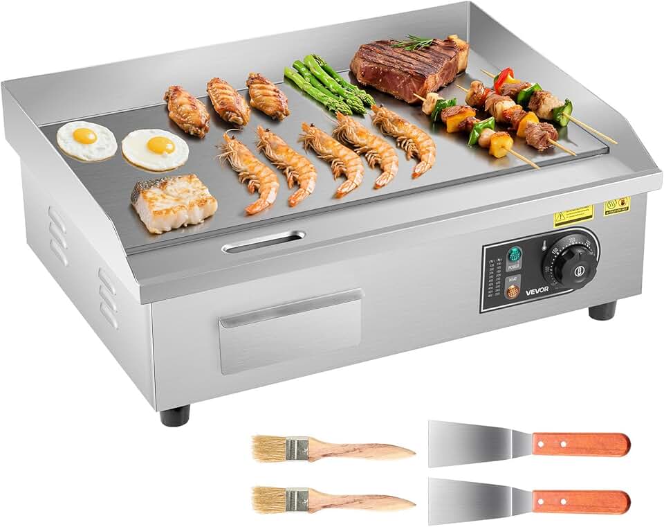 etezen - plancha électrique pro - 535x300 mm - 3200W, inox, 50-300°C