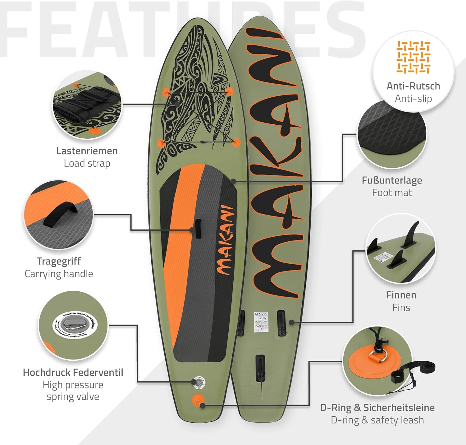 etezen - Stand Up Paddle Série - 305/308/320/380 cm - PVC, 120/150 kg, épaisseur 10/15 cm, sac, pompe