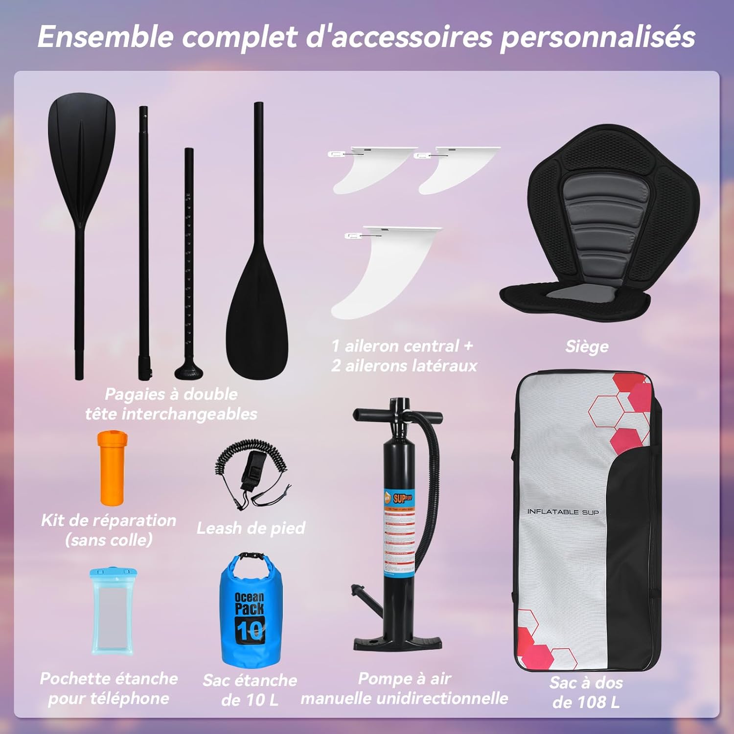 etezen - Paddle Gonflable Série Adulte - 320/335cm - 2 places, siège kayak, pagaie alu, support caméra, pompe, 150kg