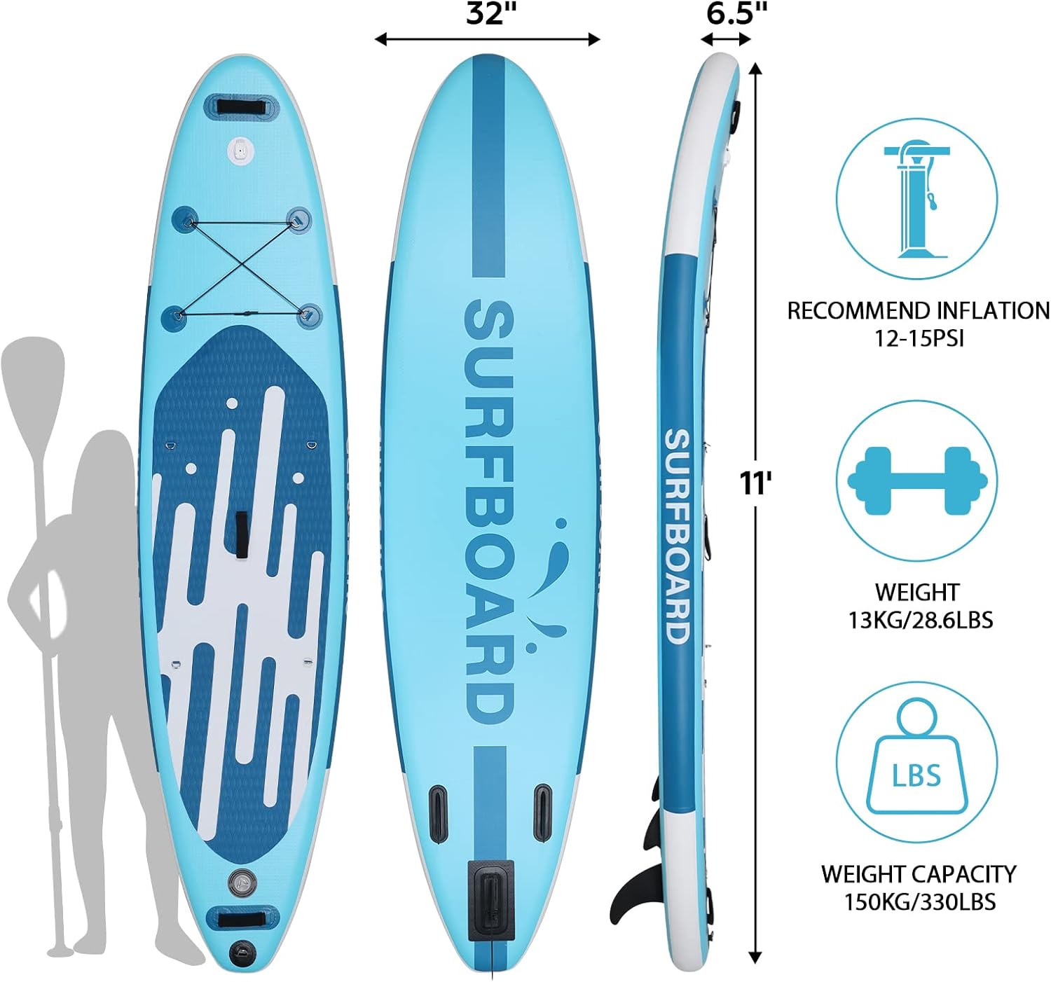 etezen - Paddle gonflable adulte - 320/335cm - 2 places, siège kayak, pagaie alu, support caméra, jusqu'à 150kg