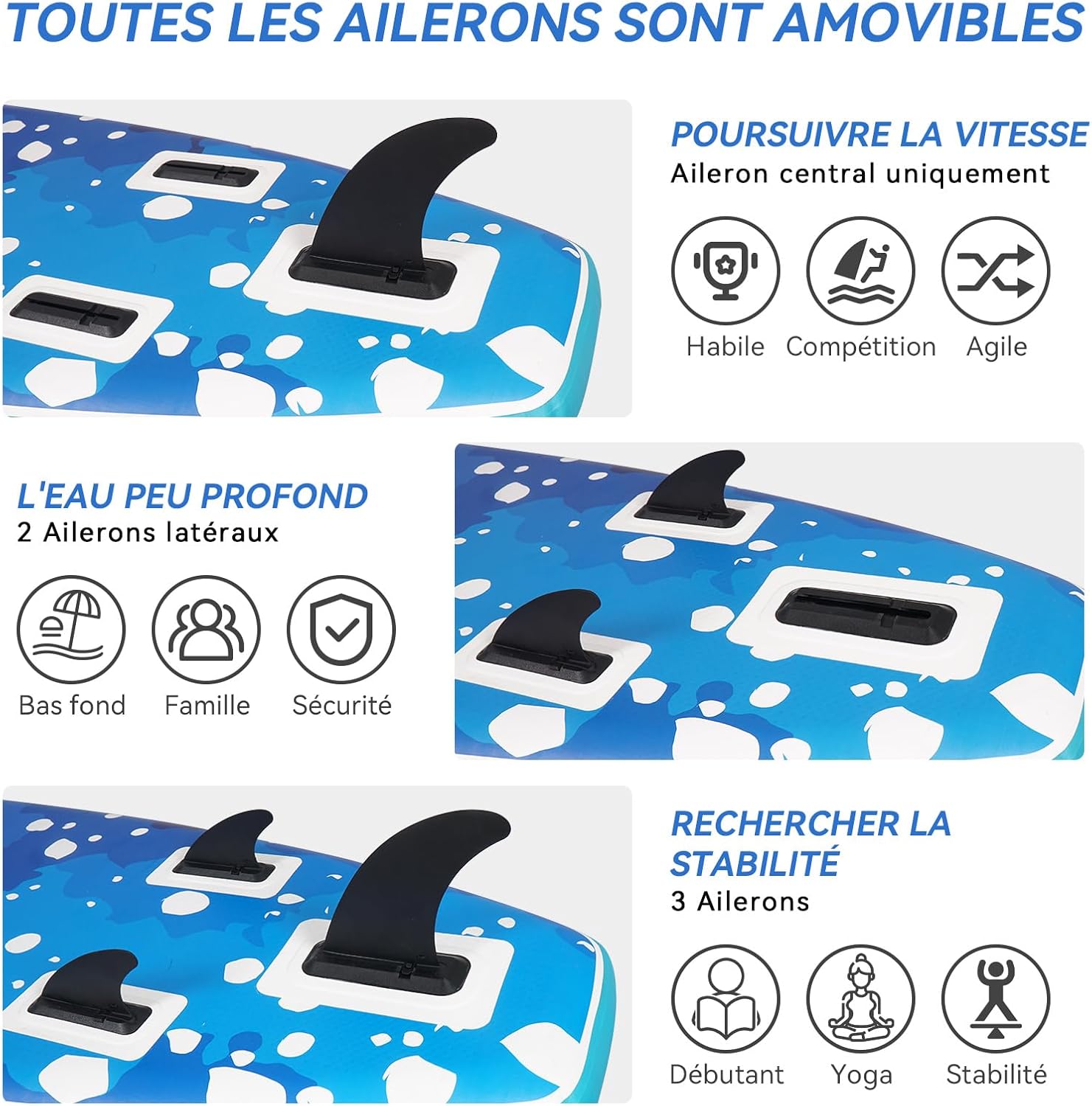 etezen - Paddle gonflable 320/335cm - 2 personnes, siège kayak, jusqu'à 150kg