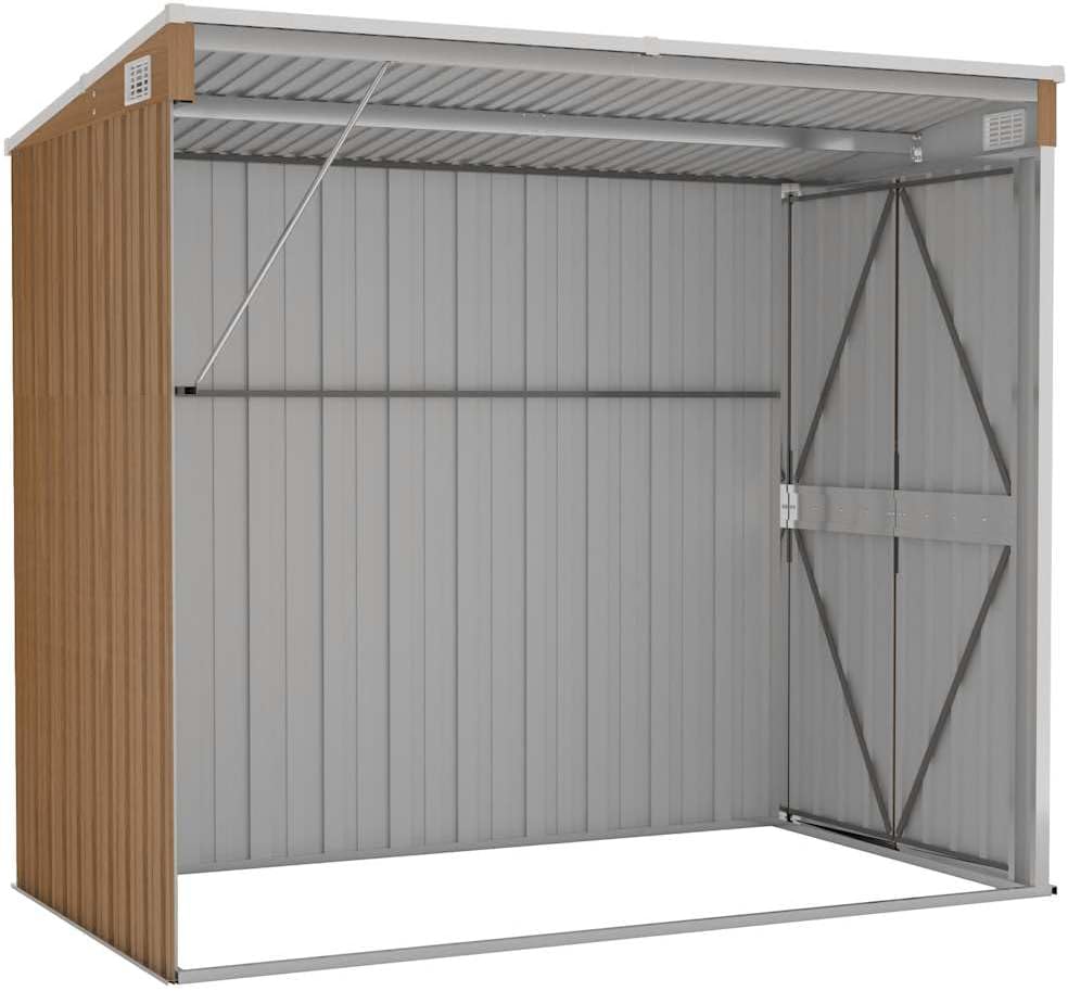 etezen Abri de Jardin Mural Marron 118x194x178 cm Acier galvanisé,Structures extérieures, Cabanes & abris de Jardin,316224