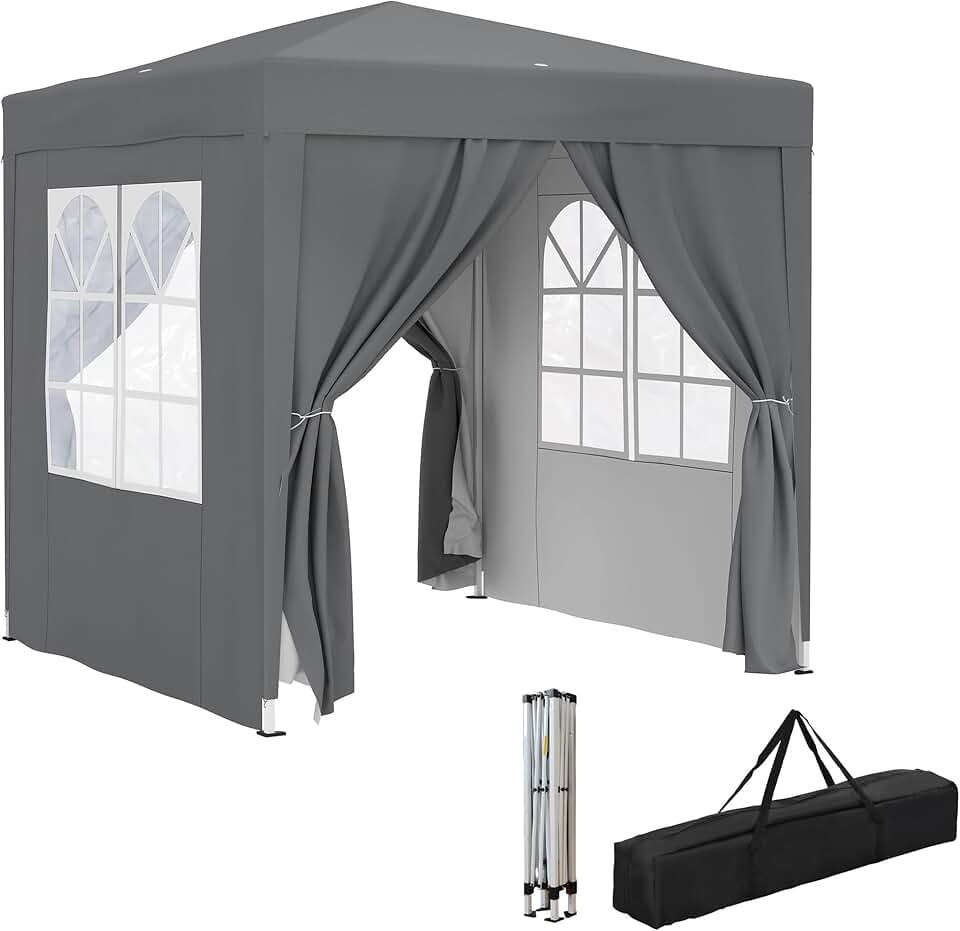 etezen Tonnelle de Jardin extérieure 2 x 2 m, tonnelle Pliante Pop-up, réglable en Hauteur, Protection UV, Cadre en Acier, 4 côtés Amovibles, pour Camping, Festival, Plage, Sac de Transport, Gris