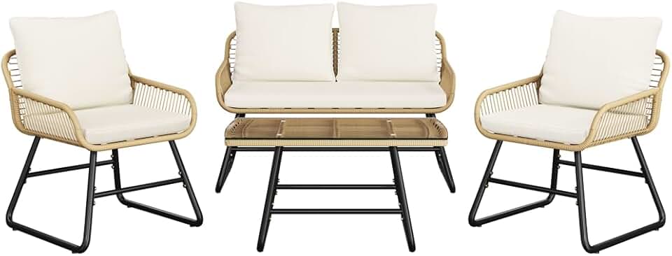 etezen - salon de jardin 4 places - canapé, fauteuils, table, bohème