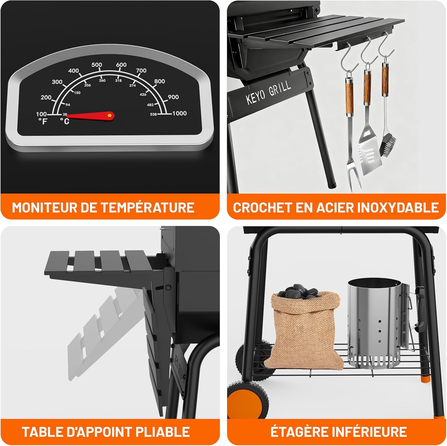 etezen 23 pouces barbecue pentagonal, chromé, 469 Sq In-23 Pouces
