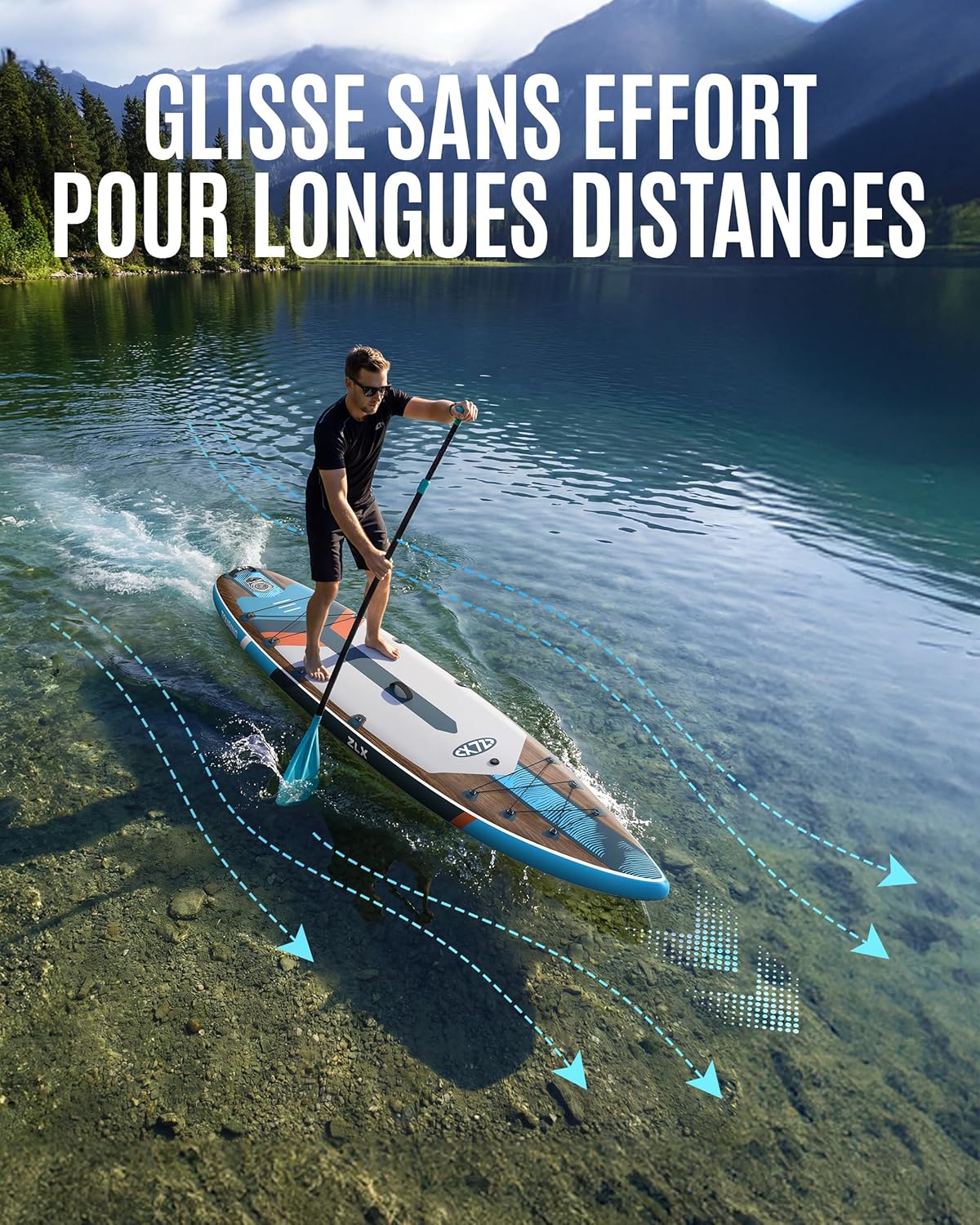 ZLX - Planche Touring - 350cm - Paddle gonflable, siège kayak, 180kg, longue distance