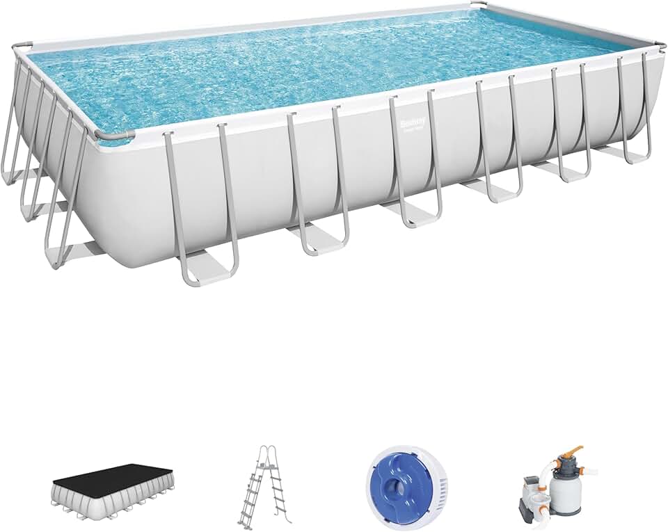 etezen Piscine hors sol rectangle Power Steel gris clair 732 x 366 x 132 cm