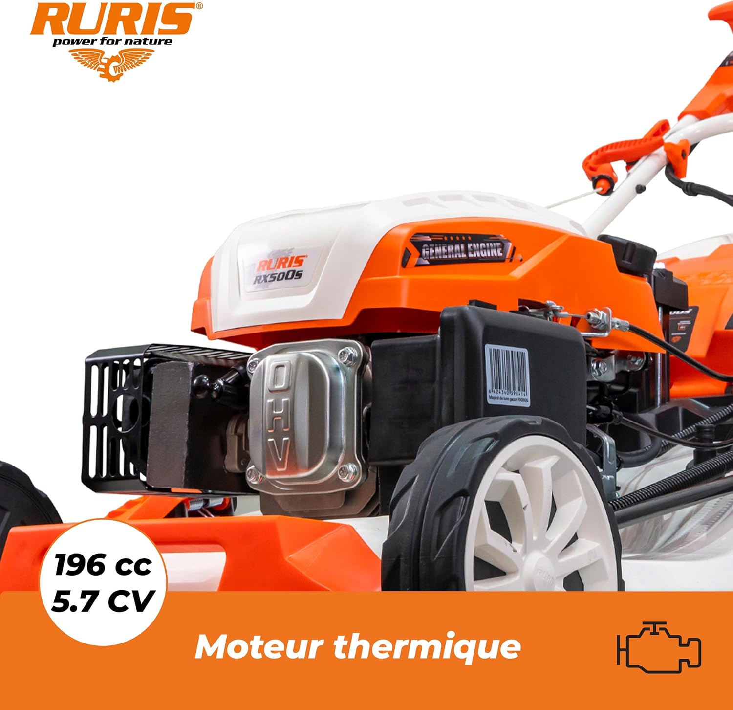 etezen Tondeuse à Gazon Thermique 5 en 1 Mulching 5,7 CV 196cc RX500S, Orange