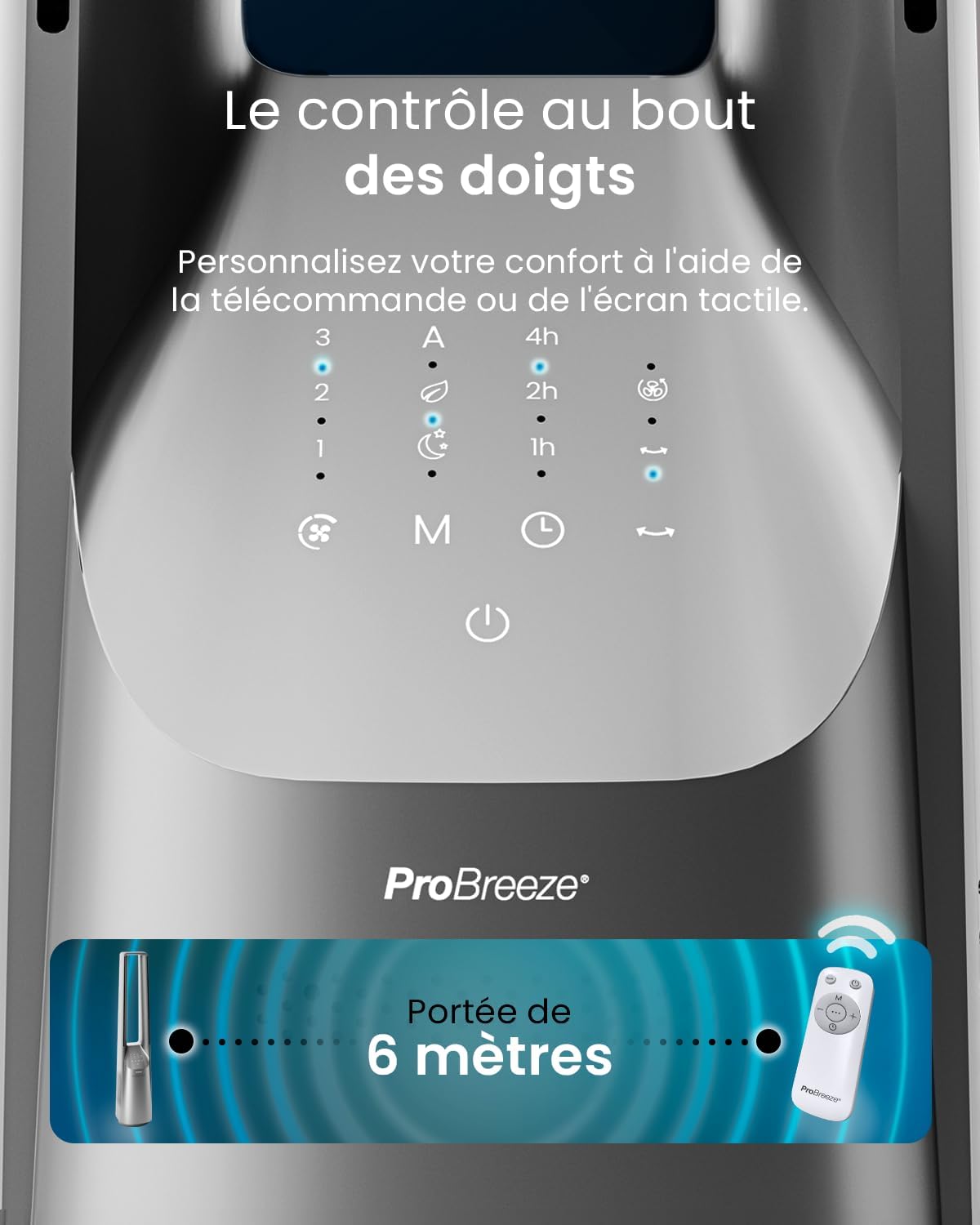 etezen - Ventilateur tour 101 cm, 6 vitesses, oscillant, silencieux