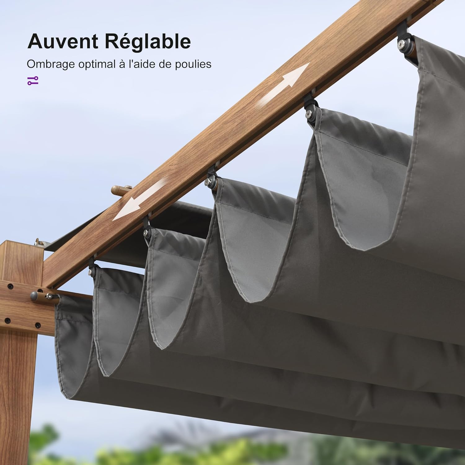 etezen - Pergola aluminium - 4x3m - toile rétractable, teck, imperméable