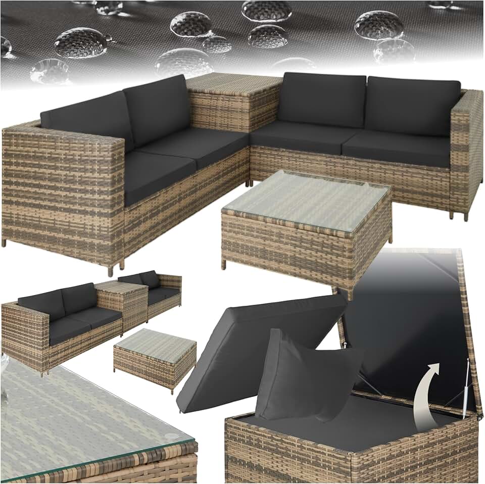 etezen - Ensemble salon Poly Rotin 4 pers. modulable, coffre, verre