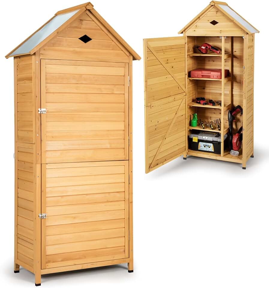 etezen - abri de jardin bois 70x35x176cm, 5 étagères, porte verrouillable