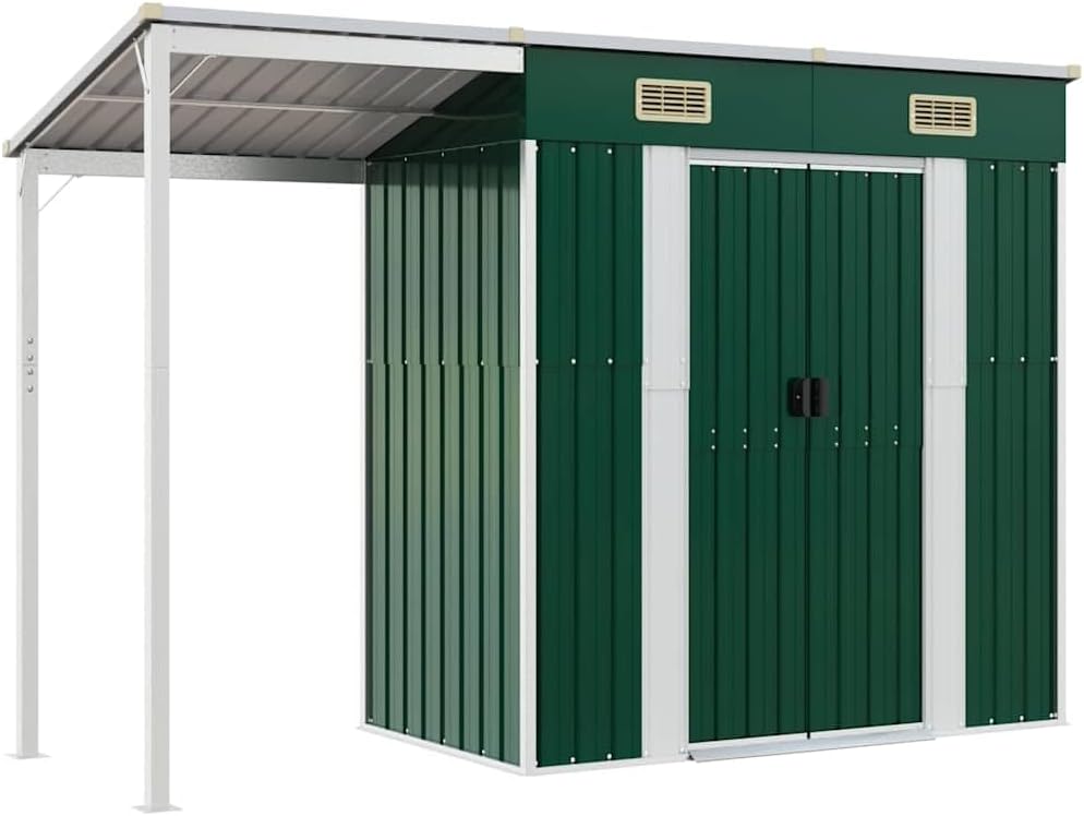 etezen Abri de Jardin avec Toit prolongé Vert 277x107x181 cm Acier, Maison & Jardin, Pelouses & Jardins, Vie en extérieur, Structures extérieures, Cabanes & abris de Jardin, Vert, (Poids 41.56KG)