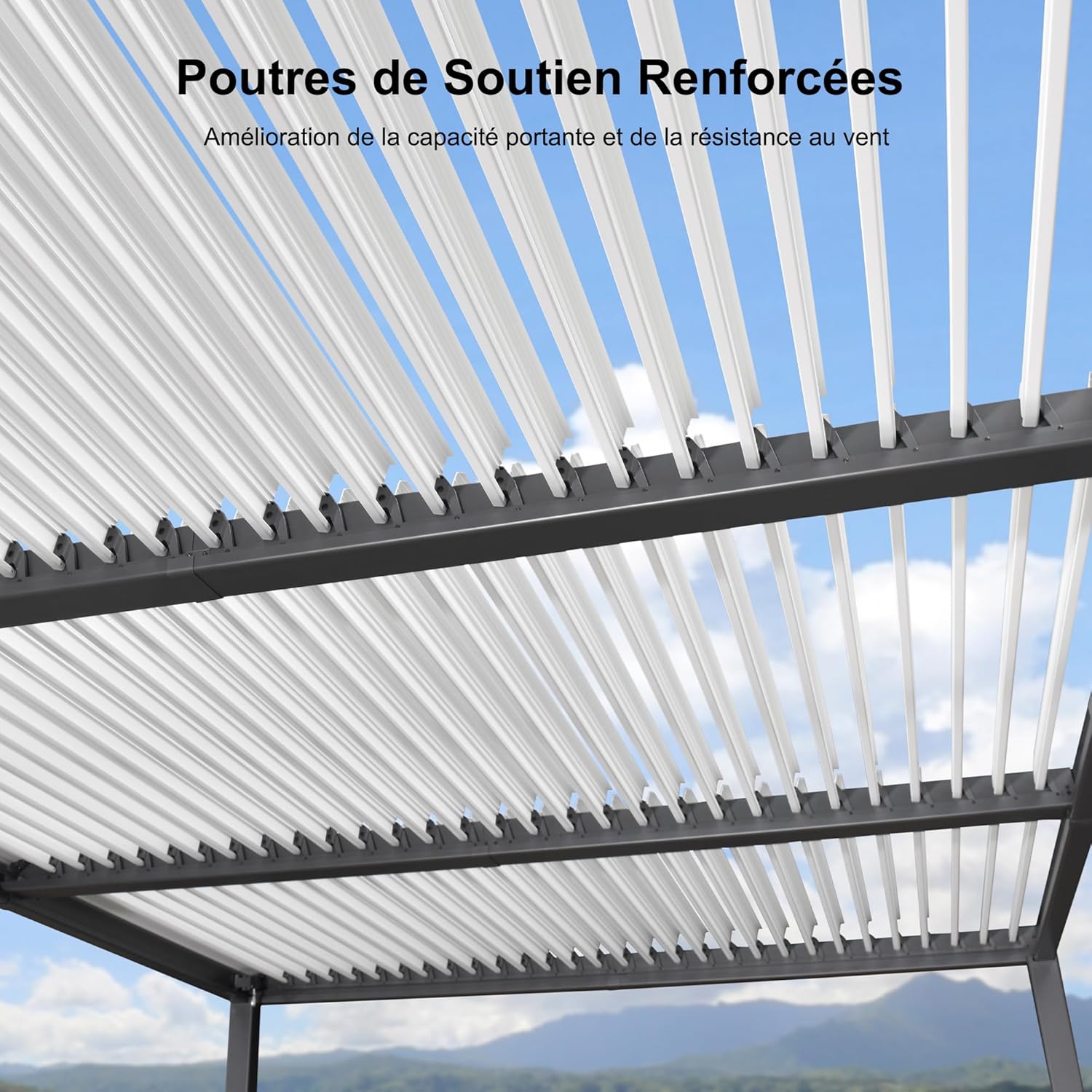 etezen - Pergola Bioclimatique - 6,35x3,5m - Aluminium, éclairage, lames orientables, poteaux blancs