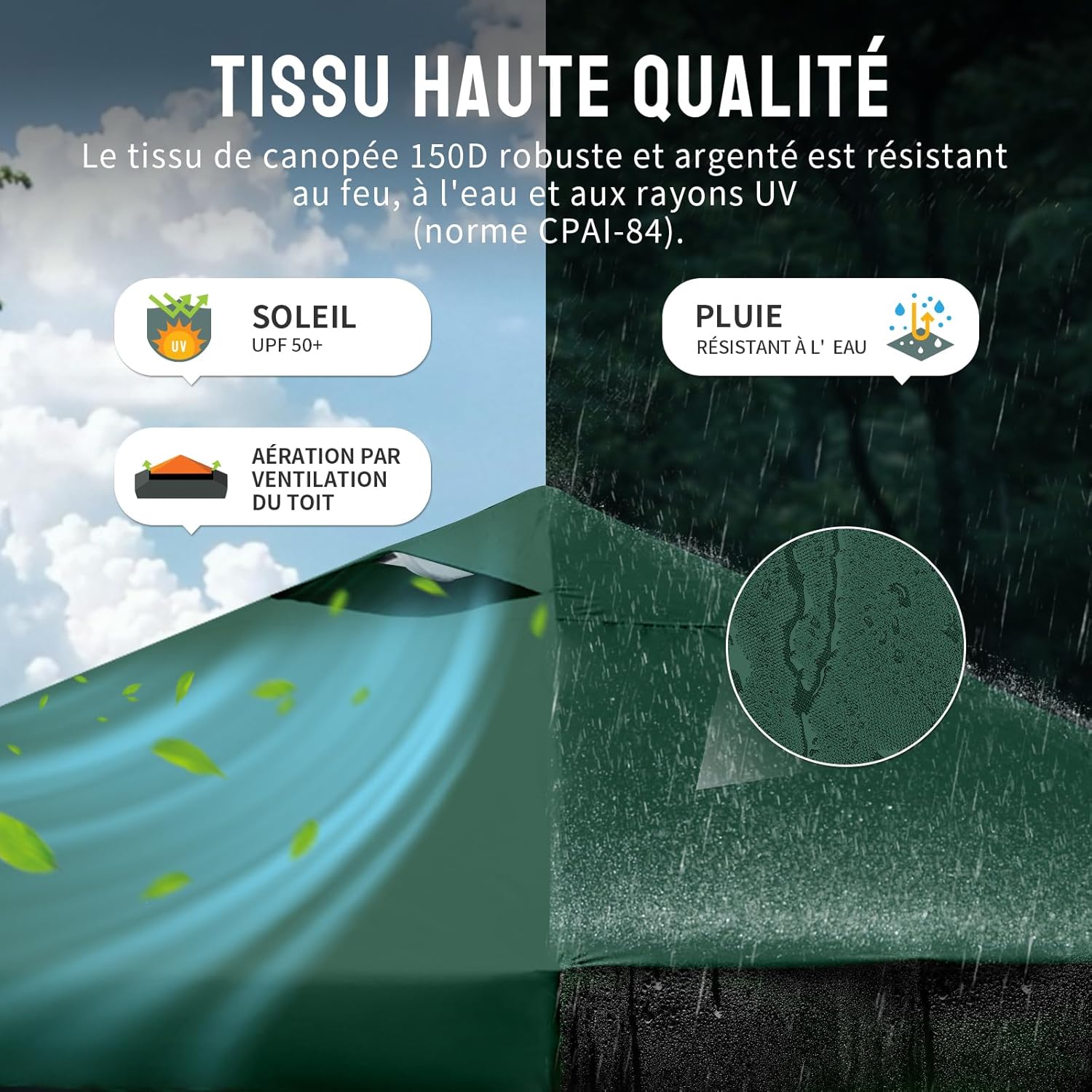 etezen Tonnelle Pliante 3x3 Imperméable, Barnum Pliant de Jardin Exterieur, Pop-Up Gazebo avec Sac de Rangement, UPF 50+, avec 4 Parois Latérales Amovible, 4 Sac de Sable, Vert Forêt