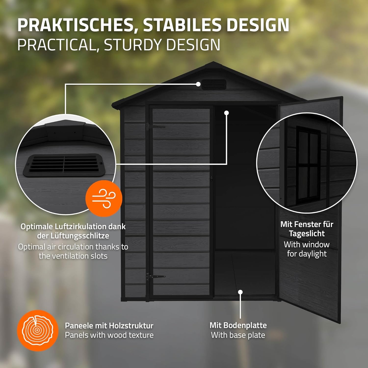 etezen - Abri de jardin résine 151x182x220 cm double porte, 5m³, fenêtre, ventilation