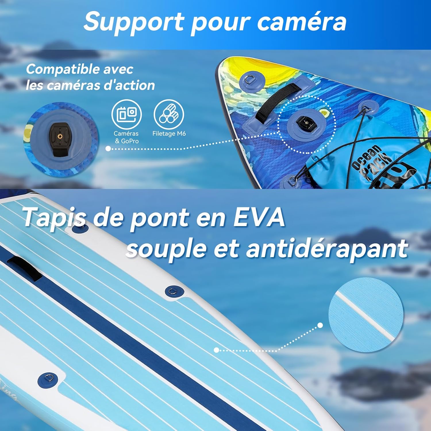 etezen - Paddle gonflable adulte 320/335cm - 2 personnes, siège kayak, pagaie, support caméra, 150kg