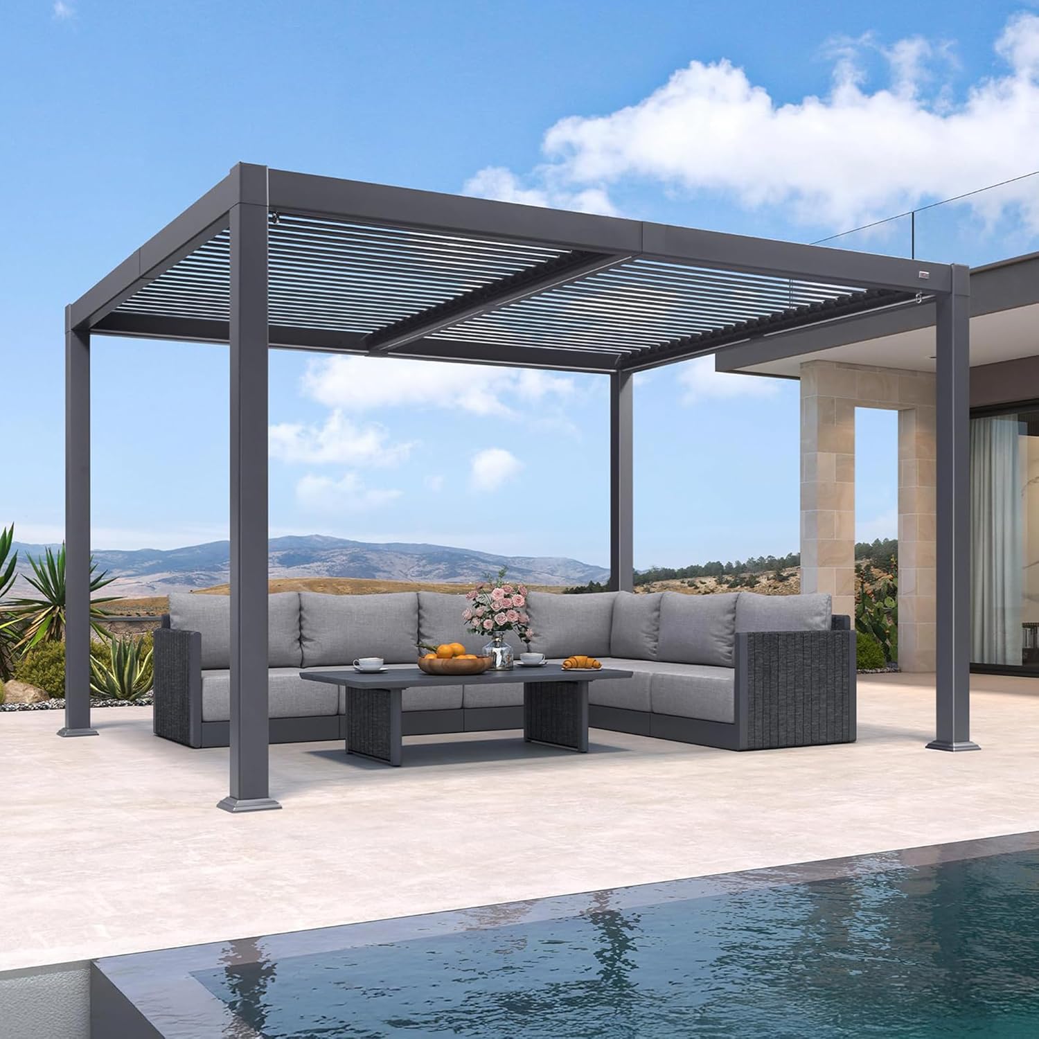 etezen - Pergola bioclimatique - 3 x 3,65 m - aluminium, lames orientables, LED, imperméable