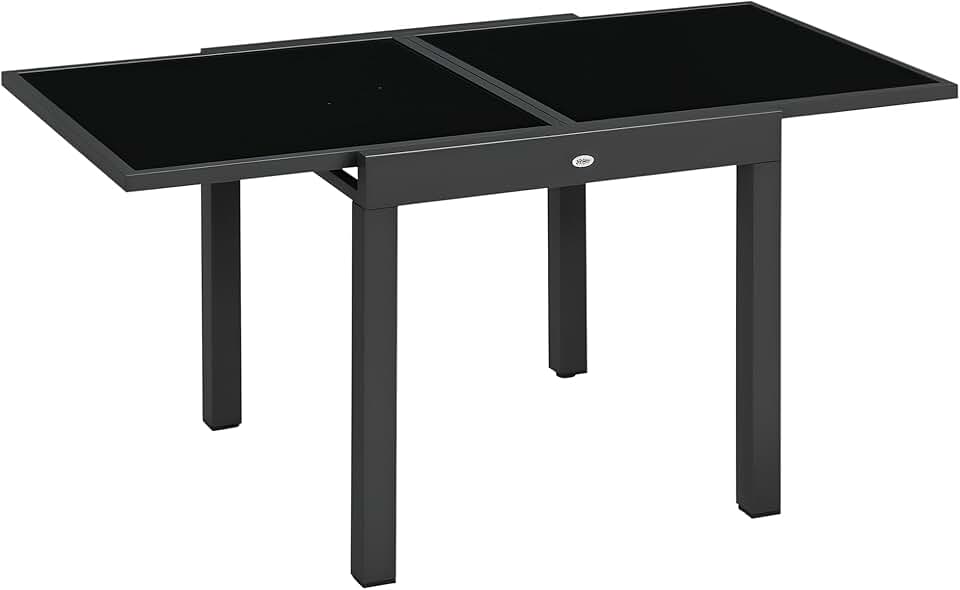 etezen - Table extensible jardin - 160x80x75 cm - verre noir, alu gris