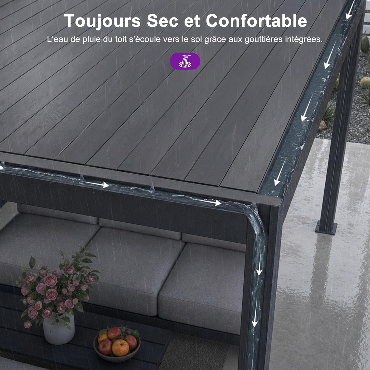 etezen - Pergola bioclimatique adossée - 2,5x3 m - aluminium, lames orientables, résistante intempéries