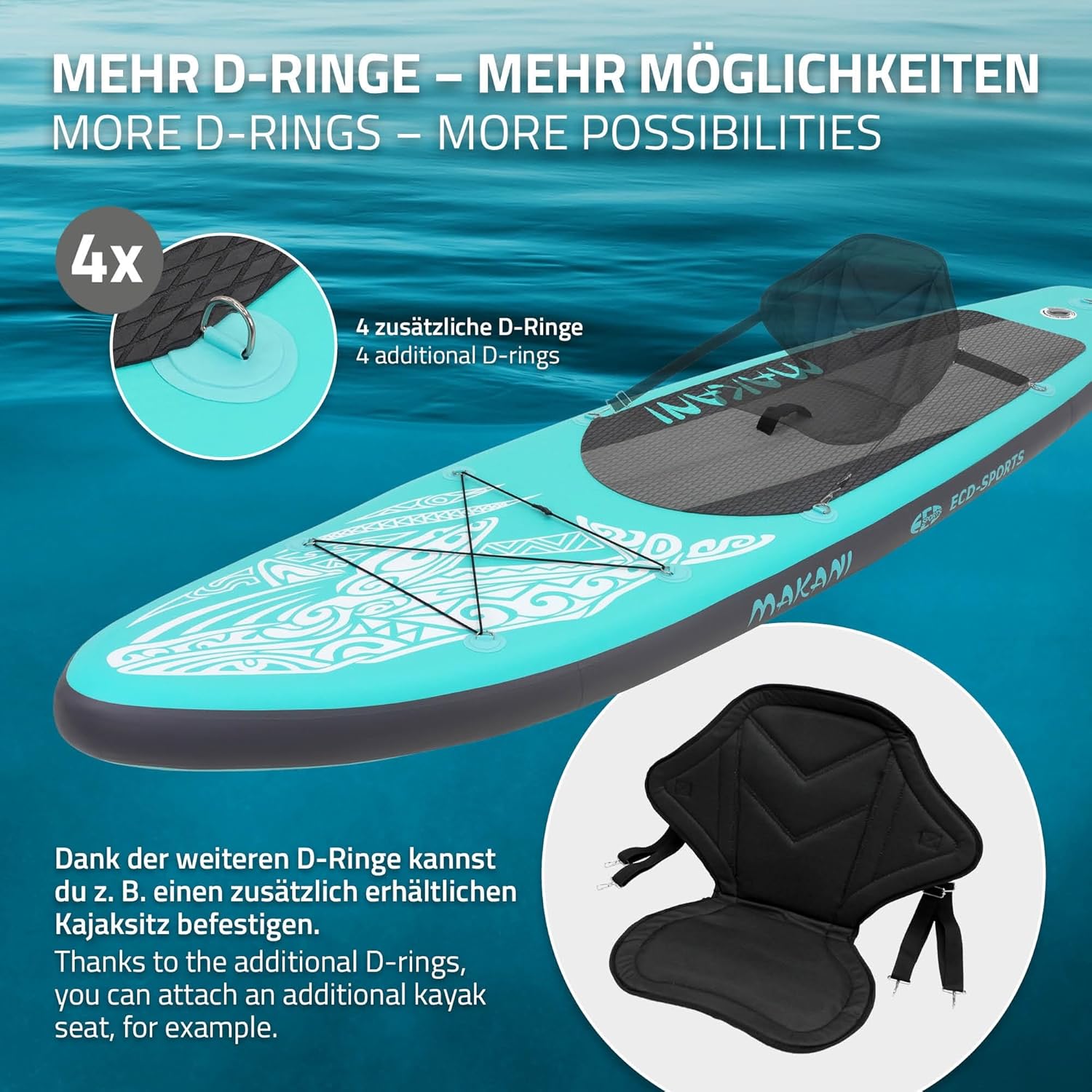 etezen - Stand Up Paddle Board - 305/308/320/380 cm - PVC, jusqu’à 150 kg, 10/15 cm, sac, pompe