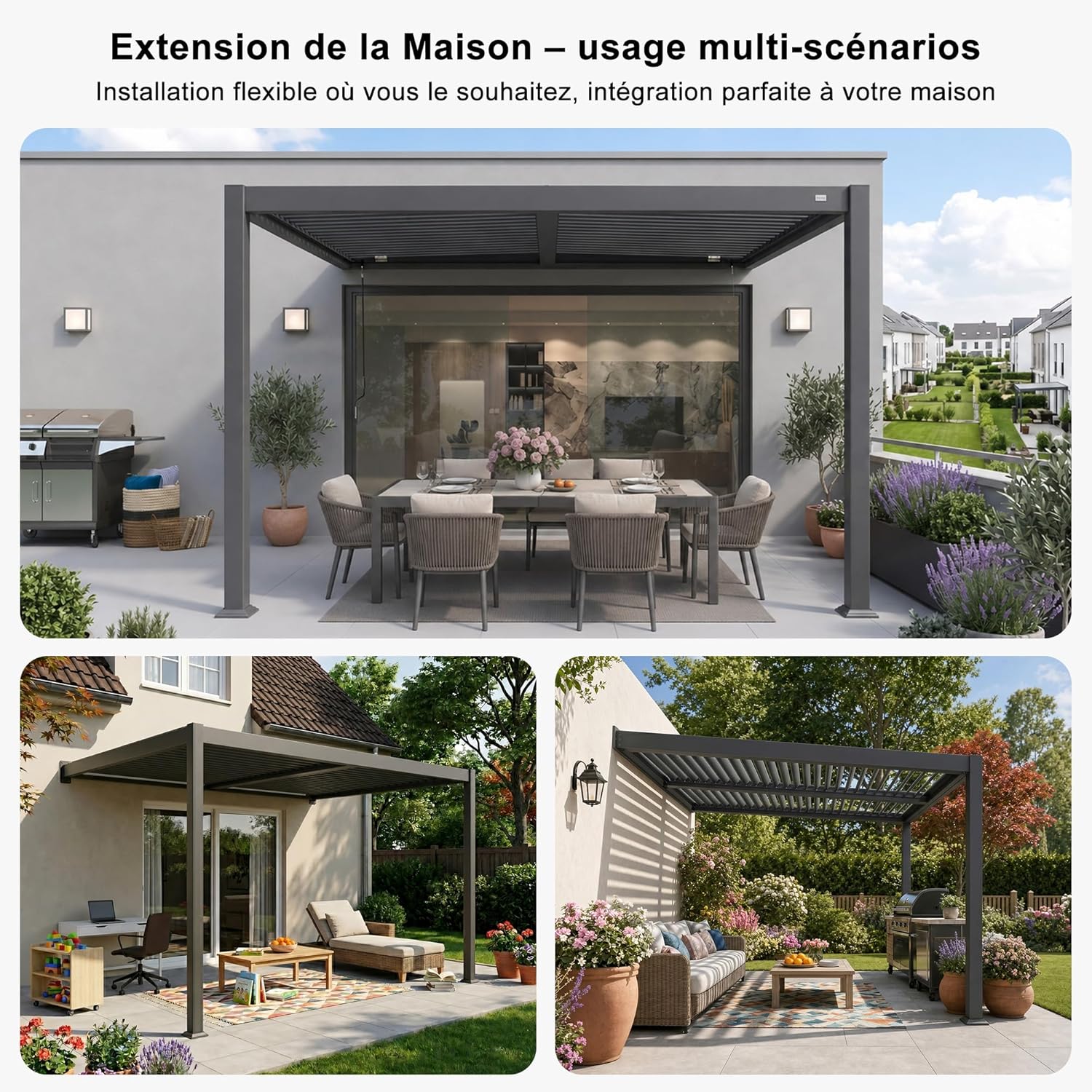 etezen - Pergola bioclimatique adossée - 2,5x3 m - aluminium, lames orientables, résistante intempéries