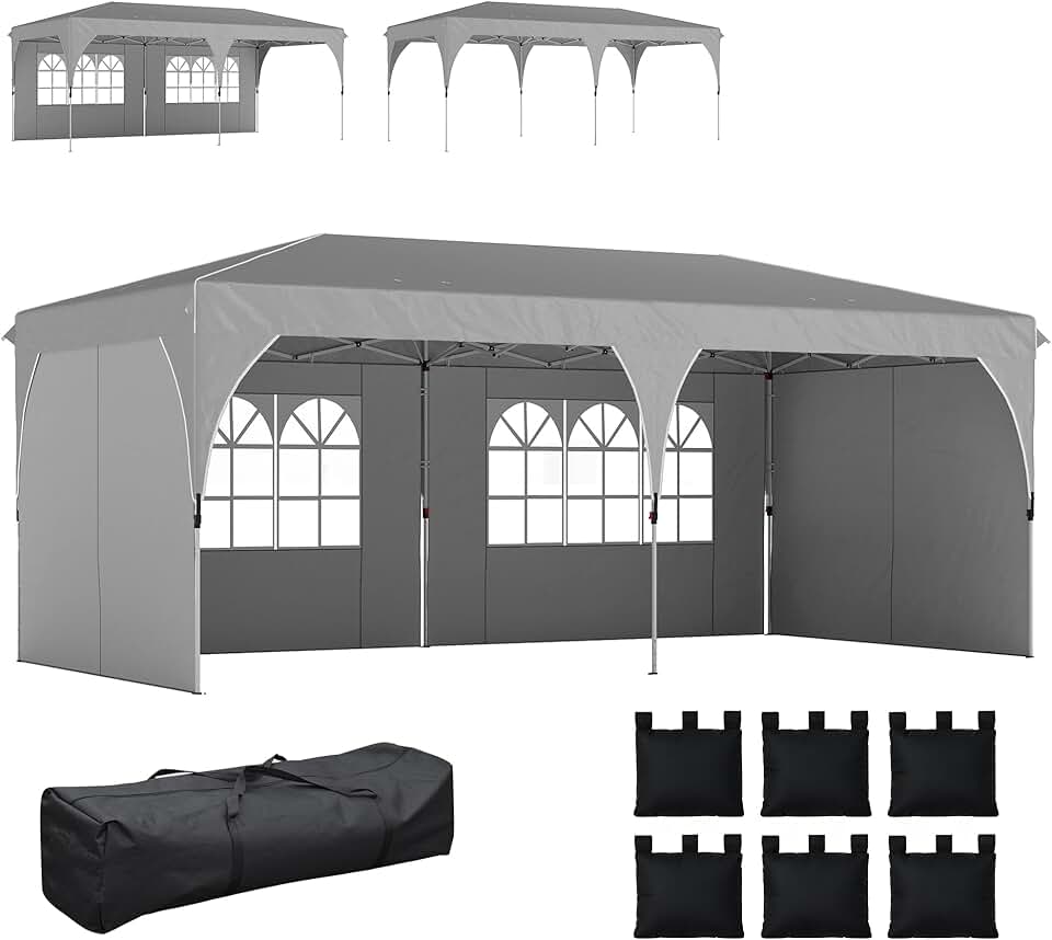etezen - Tonnelle Pop Up 3x6m, imperméable, réglable, UV50+, sacs, gris