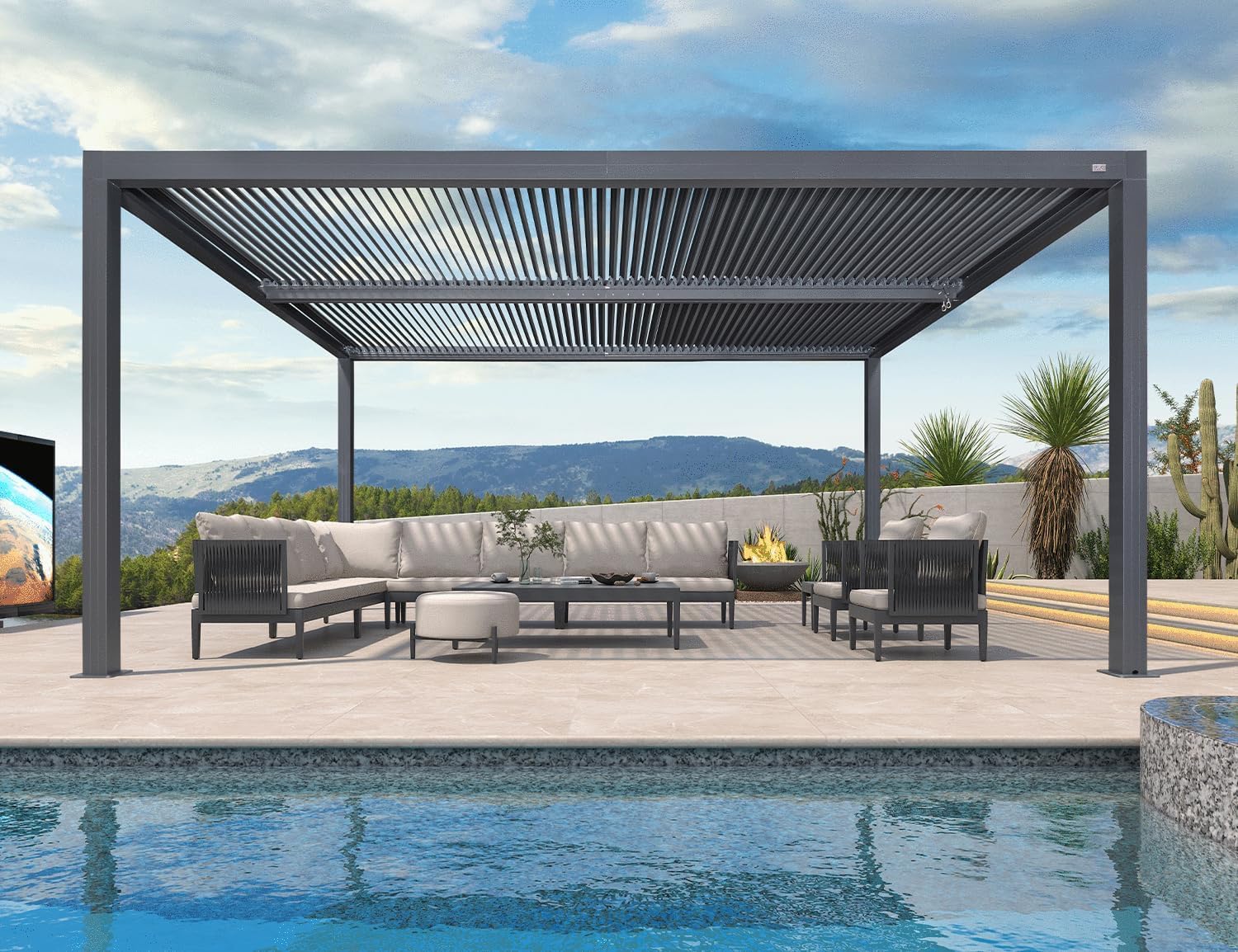 etezen - Pergola bioclimatique série aluminium - 4,8x3,68m - lames orientables, surface 17,66m²