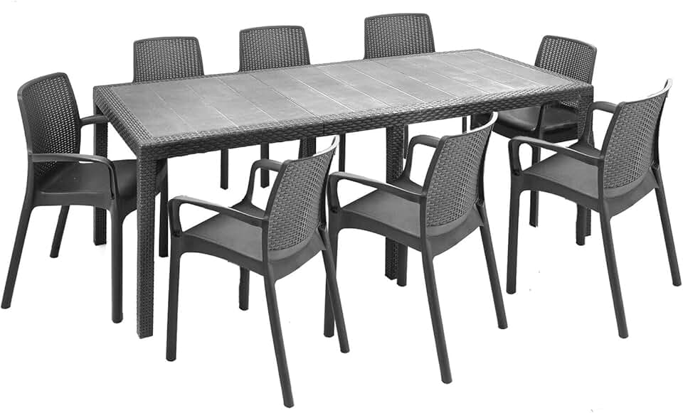 etezen - Manarola - table extensible, 8 chaises, anthracite, fabriqué en Italie