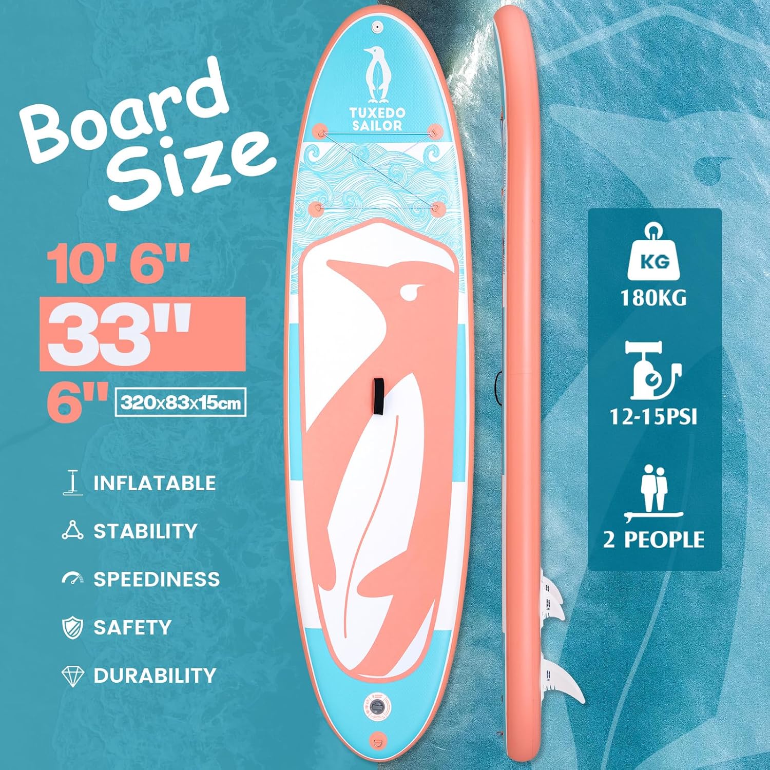 etezen - Paddle Gonflable Adulte - SUP 320 cm - avec accessoires complets